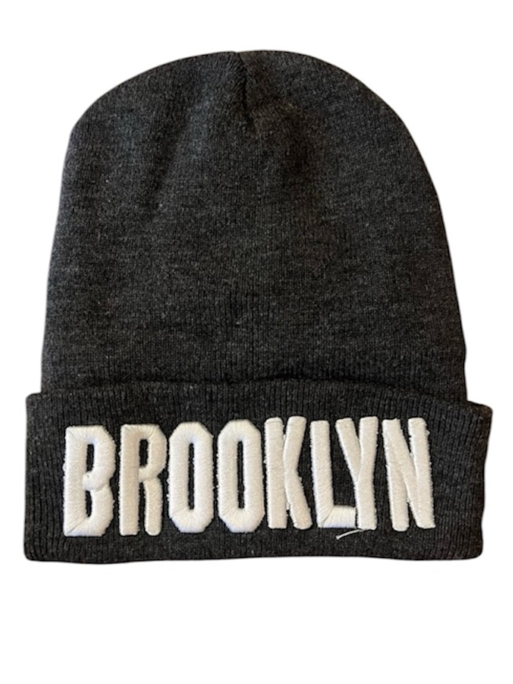 🆕 Unisex Charcoal Gray Embroidered BROOKLYN Cuffed Beanie